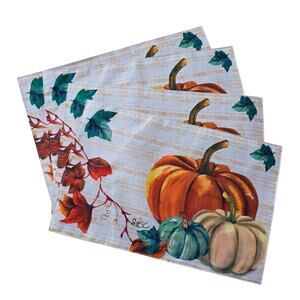 Set Of 4 Fall Placemats 12” x 18” Autumn Pumpkins Polyester Fabric Washable